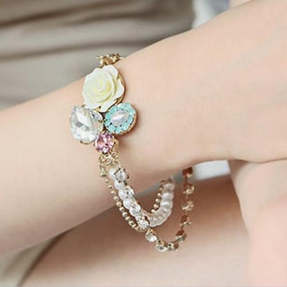 Multi-color Crystal layered flower Pearl bracelet BOGO - Picture 6 of 14